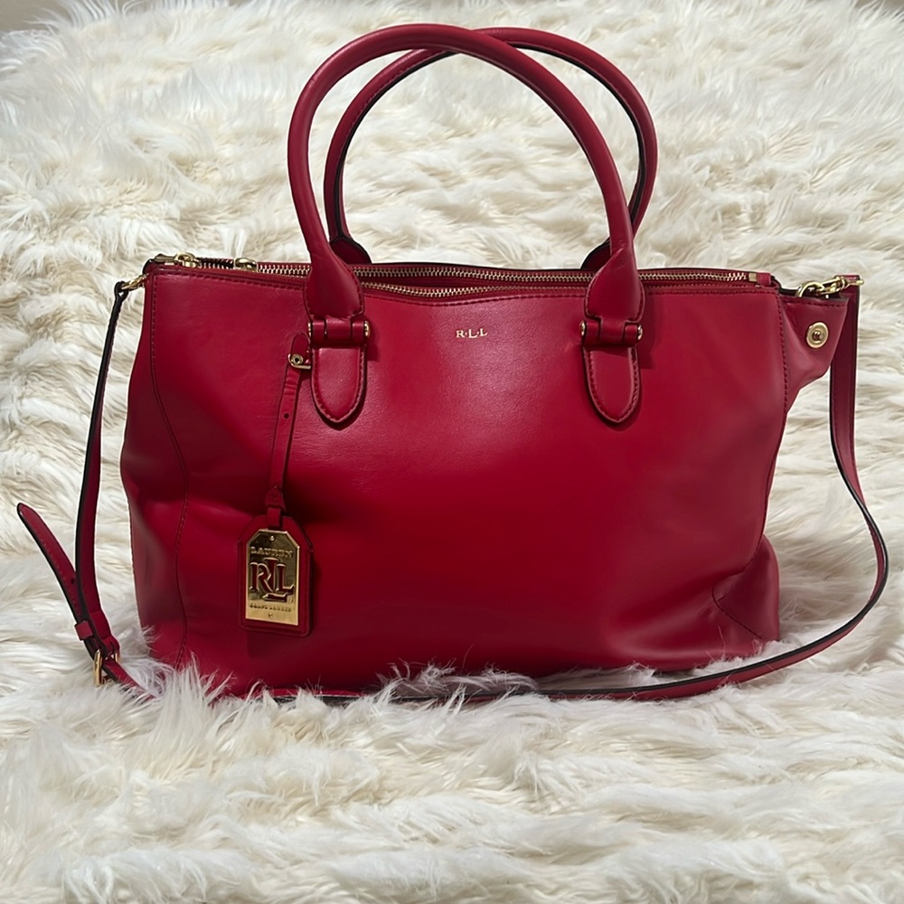 Lauren by Ralph Lauren rose red leather satchel
